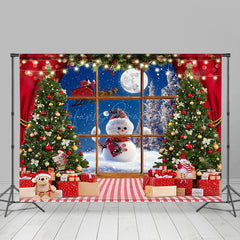 Lofaris Xmas Night Window Snowman Christmas Tree Backdrop