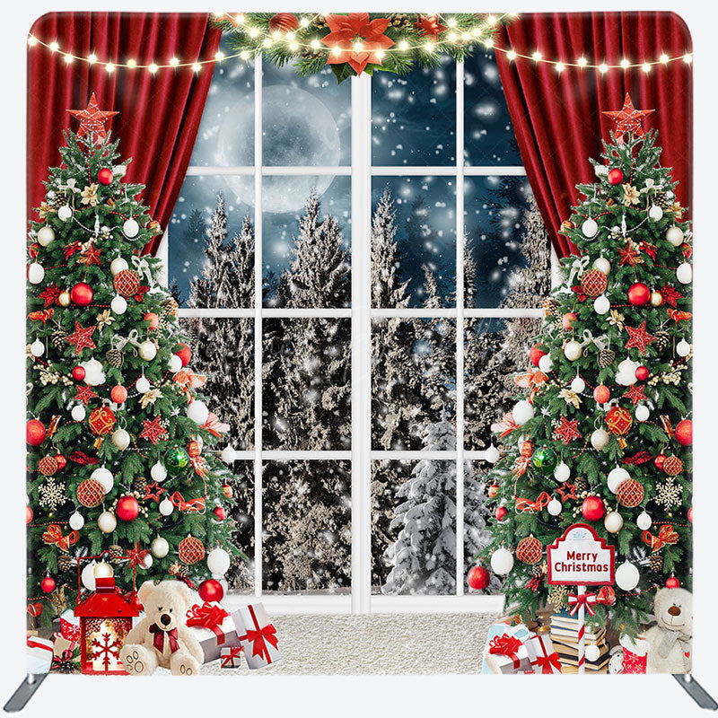 Lofaris Xmas Tree Curtain Window Moon Pillow Case Backdrop