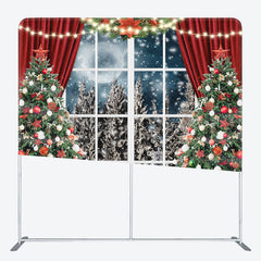 Lofaris Xmas Tree Curtain Window Moon Pillow Case Backdrop