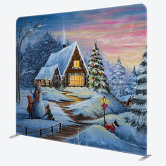 Lofaris Xmas Tree Forest Snowman Double-Sided Square Backdrop