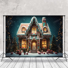 Lofaris Xmas Tree Gingerbread House Night Christmas Backdrop