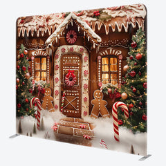 Lofaris Xmas Tree Gingerbread House Pillow Case Backdrop