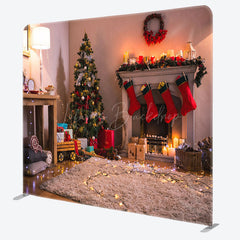 Lofaris Xmas Tree Light Fireplace Tension Fabric Backdrop