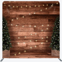 Lofaris Xmas Tree Lights Warm Wooden Pillow Cover Backdrop