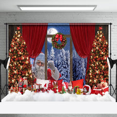 Lofaris Xmas Tree Santa Outside Window Christmas Backdrop