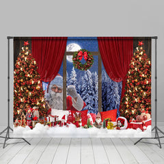 Lofaris Xmas Tree Santa Outside Window Christmas Backdrop