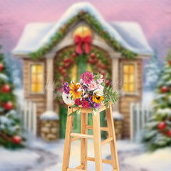 Lofaris Xmas Tree Wild House Winter Snowy Christmas Backdrop