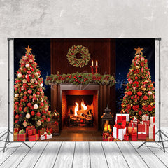 Lofaris Xmas Trees Gifts Retro Fireplace Christmas Backdrop