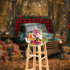 Lofaris Xmas Trees Teal Car Gifts Forest Christmas Backdrop