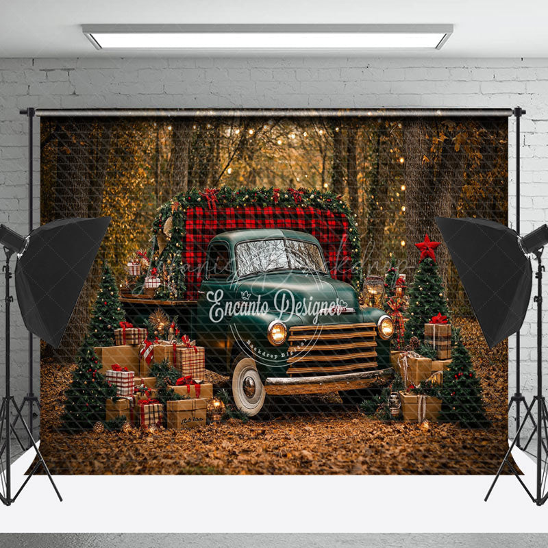 Lofaris Xmas Trees Teal Car Gifts Forest Christmas Backdrop