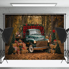 Lofaris Xmas Trees Teal Car Gifts Forest Christmas Backdrop