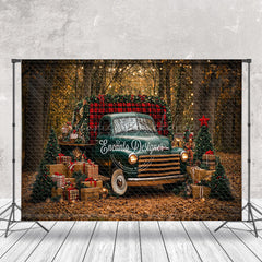 Lofaris Xmas Trees Teal Car Gifts Forest Christmas Backdrop