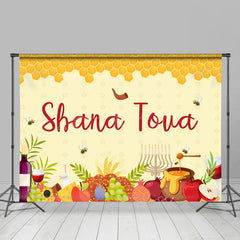 Lofaris Yellow Bee Honeycomb Food Shofar Shana Tova Backdrop