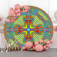 Lofaris Yellow Blue Abstract Pattern Round Ethiopian Backdrop