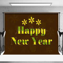 Lofaris Yellow Floral Dark Brown Happy New Year Backdrop