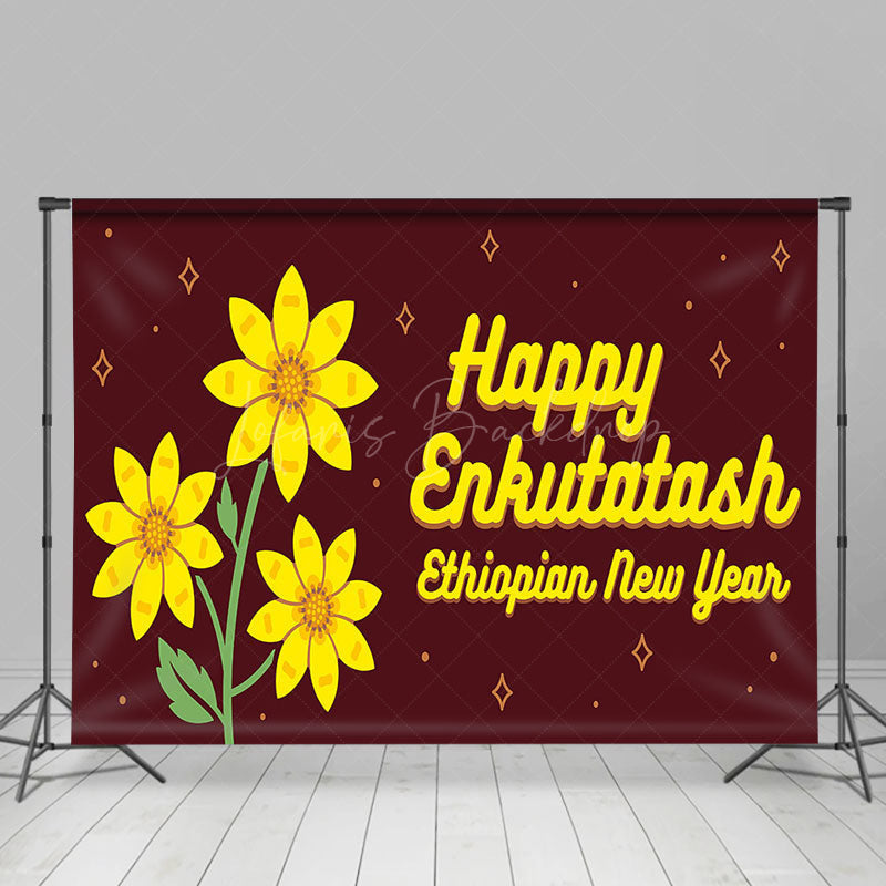 Lofaris Yellow Floral Reddish Brown Happy Enkutatash Backdrop