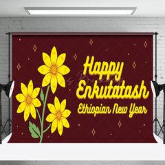 Lofaris Yellow Floral Reddish Brown Happy Enkutatash Backdrop