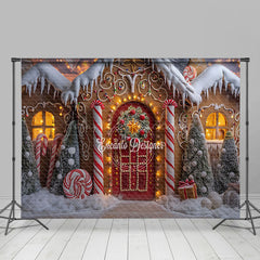 Lofaris Yellow Gingerbread House Candy Cane Xmas Backdrop