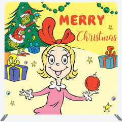 Lofaris Yellow Girl Monster Merry Christmas Square Backdrop