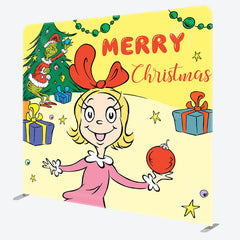 Lofaris Yellow Girl Monster Merry Christmas Square Backdrop