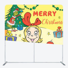 Lofaris Yellow Girl Monster Merry Christmas Square Backdrop