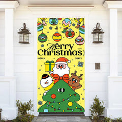 Lofaris Yellow Green Cute Bells Merry Christmas Door Cover