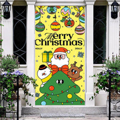 Lofaris Yellow Green Cute Bells Merry Christmas Door Cover