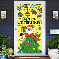 Lofaris Yellow Green Cute Bells Merry Christmas Door Cover