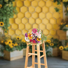 Lofaris Yellow Honeycomb Wall Greenery Floral Spring Backdrop