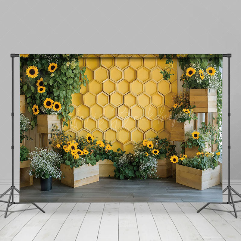 Lofaris Yellow Honeycomb Wall Greenery Floral Spring Backdrop