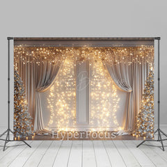 Lofaris Yellow Light Glitter White Curtain Christmas Backdrop