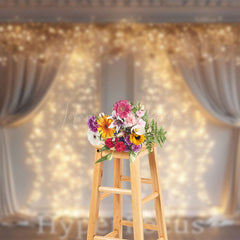 Lofaris Yellow Light Glitter White Curtain Christmas Backdrop