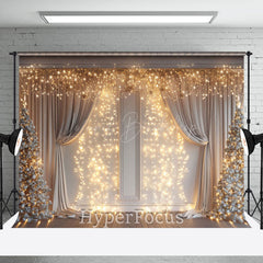 Lofaris Yellow Light Glitter White Curtain Christmas Backdrop