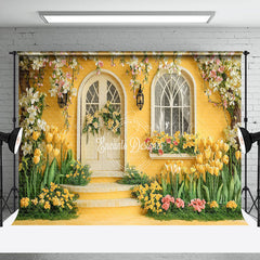 Lofaris Yellow Retro Garden Cabin Floral Spring Backdrop