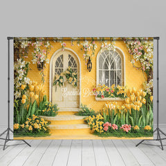 Lofaris Yellow Retro Garden Cabin Floral Spring Backdrop