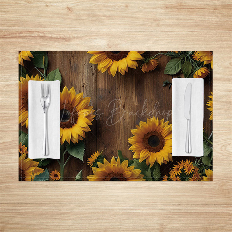 Lofaris Yellow Sunflower Brown Wood Grain Set Of 4 Placemats