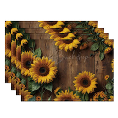 Lofaris Yellow Sunflower Brown Wood Grain Set Of 4 Placemats