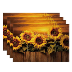 Lofaris Yellow Sunflower Sunset Wood Grain Set Of 4 Placemats