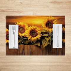 Lofaris Yellow Sunflower Sunset Wood Grain Set Of 4 Placemats