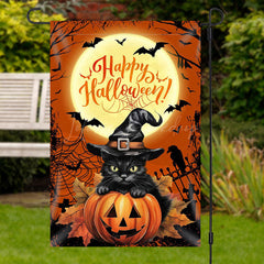 Lofaris Lofris Black Cat Pumpkins Moon Night Halloween Garden Flag