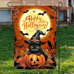 Lofaris Lofris Black Cat Pumpkins Moon Night Halloween Garden Flag