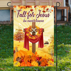 Lofaris Lofris Fall For Jesus Wood Cross Maple Pumpkin Garden Flag