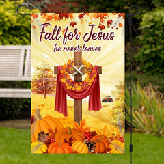 Lofaris Lofris Fall For Jesus Wood Cross Maple Pumpkin Garden Flag