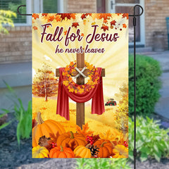 Lofaris Lofris Fall For Jesus Wood Cross Maple Pumpkin Garden Flag