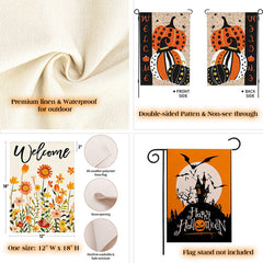 Lofaris Lofris Pumpkin Floral Retro Wooden Thanksgiving Garden Flag