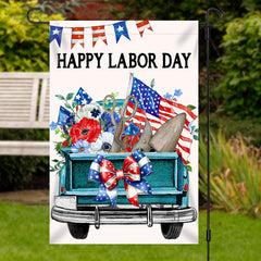 Lofaris Lofris Retro Green Car Floral Happy Labor Day Garden Flag