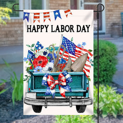 Lofaris Lofris Retro Green Car Floral Happy Labor Day Garden Flag