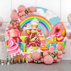 Lofaris Lollipop Candyland Rainbow Round Birthday Backdrop