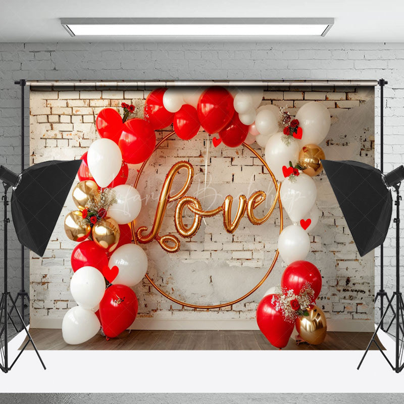 Lofaris Love Balloon Arch Brick Wall Valentines Day Backdrop