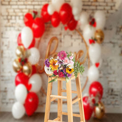 Lofaris Love Balloon Arch Brick Wall Valentines Day Backdrop